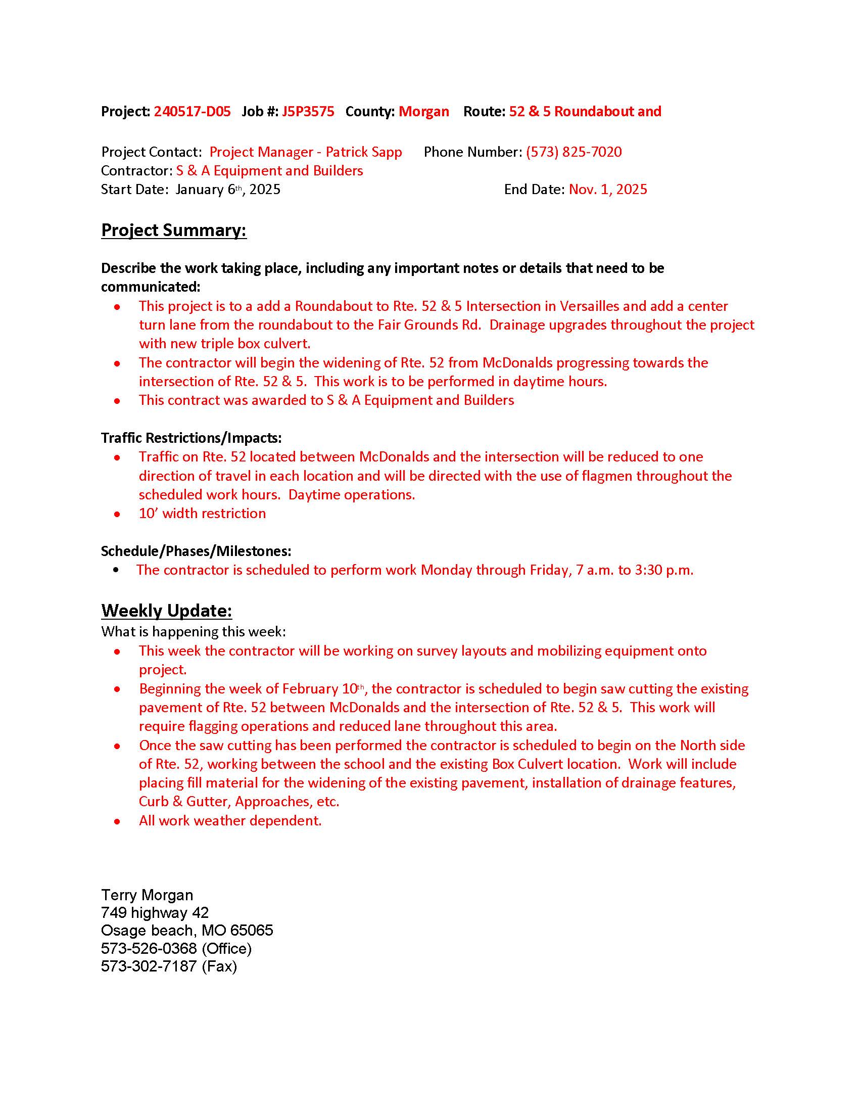 MoDot Roundabout weekly update 1